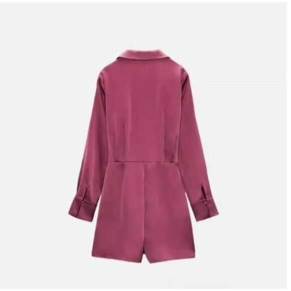 Zara Womens Mini Romper Dress L Pink Long sleeve satin effect 2231/845 NWT - Picture 4 of 16